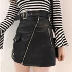 Faux Leather Mini A-line Biker Skirt