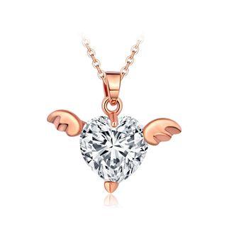 Plated Gold Rose Angel Wing Pendant With White Austrian Element Crystal And Necklace