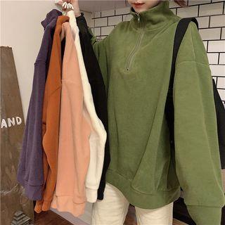 Plain Stand-collar Fleece Pullover