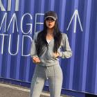Set: Cropped Zip-up Hoodie + Drawstring-waist Leggings