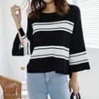 3/4-sleeved Striped Knit Top