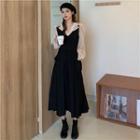 Plain Long-sleeve Top / Back Strap Maxi Skirt