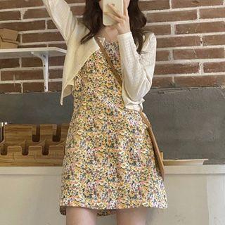 Strappy Floral Midi A-line Dress / Light Jacket