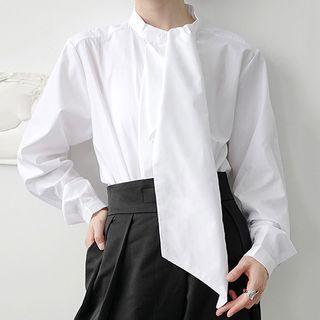Tie-neck Asymmetric Oversize Long-sleeve Shirt