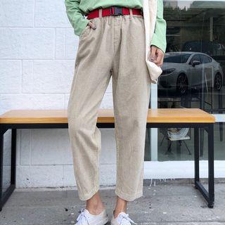 Corduroy Crop Straight Fit Pants With Belt