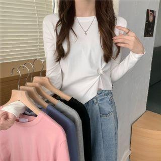 Plain Asymmetrical Long-sleeve Top