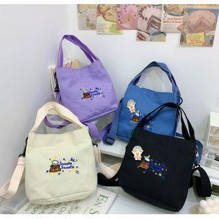 Cartoon Bear Embroidered Top Handle Crossbody Bag