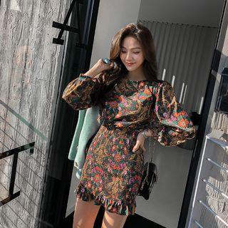 Puff-sleeve Smocked Floral Mini Dress