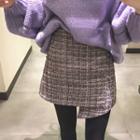 Asymmetric Tweed A-line Mini Wrap Skirt