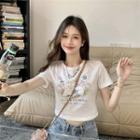 Cartoon Lamb Print Cropped T-shirt White - One Size