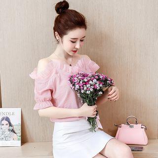 Cold-shoulder Mesh Blouse