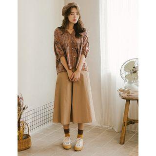 Band-waist Cotton Midi Flare Skirt