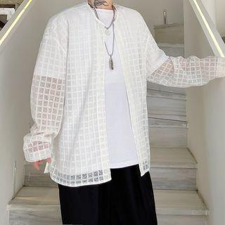 Plaid Mesh Button-up Jacket
