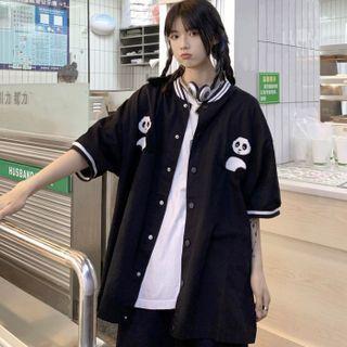 Elbow-sleeve Bear Embroidered Jacket