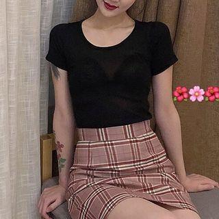 Plain Crewneck Short-sleeve Knit Top