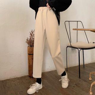 Woolen High-waist Plain Straight Leg Pants