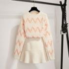 Set: Wavy Striped Sweater + A-line Skirt