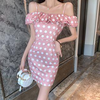 Dotted Cold-shoulder Mini Bodycon Dress