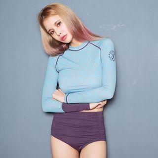 Set: Printed Long-sleeve Rashguard + Bikini Bottom