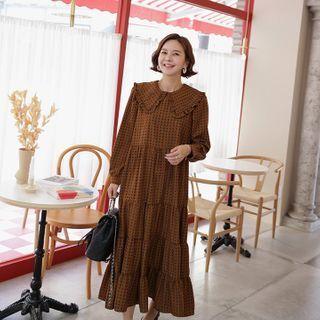 Collared Tiered Maxi Pattern Dress