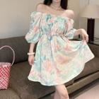 Elbow-sleeve Floral A-line Dress (various Designs)