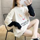 Mock Two-piece Long-sleeve Deer Print T-shirt