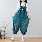 Flower Print Cropped Denim Jumper Pants As Shown In Figure - One Size