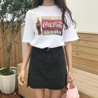 Fray Hem Slit-side Denim Skirt