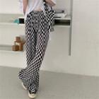 Plaid Wide-leg Pants Checked - Black & White - One Size