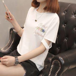 Short-sleeve Cutout Embroidered T-shirt