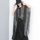 Dotted Cape-sleeve Chiffon Top White Dot - Black - One Size