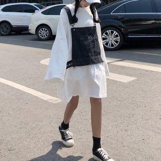 Set: Oversized Long Sleeve T-shirt + Denim Vest