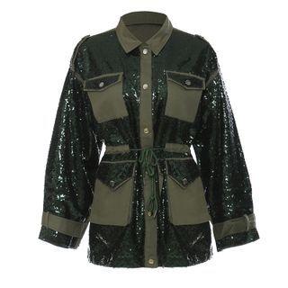 Drawstring-waist Sequin Cargo Shirt