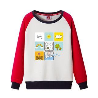 Long Sleeve Cartoon Print Color-block Sweatshirt