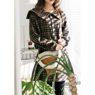 Sailor-collar Plaid Boxy Shirtdress
