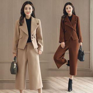Set: Cropped Button Coat + Cropped Wide-leg Pants
