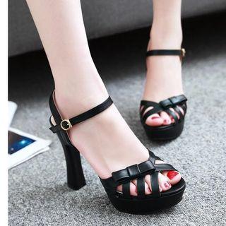 Faux Leather Peep Toe Cutout High Heel Pumps