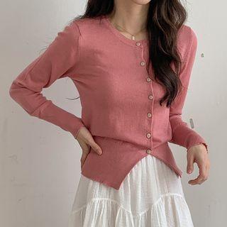 Diagonal-button Asymmetric-hem Cardigan