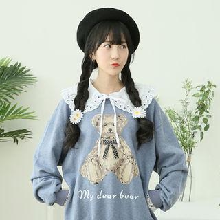 Bear Print Oversized Sweatshirt Blue - One Size