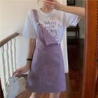 Cat Print Short-sleeve T-shirt / Mini A-line Pinafore Dress
