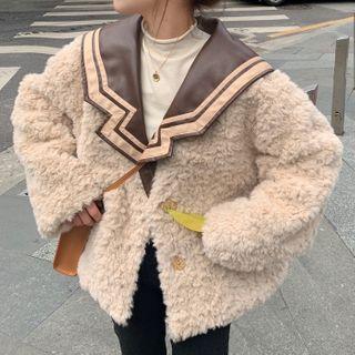 Sailor Collar Faux Shearling Jacket