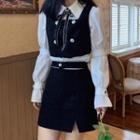Double Breasted Vest / Shirt / Mini Skirt / Set
