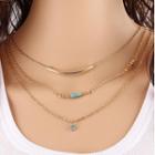 Turquoise Layered Alloy Necklace Gold - One Size