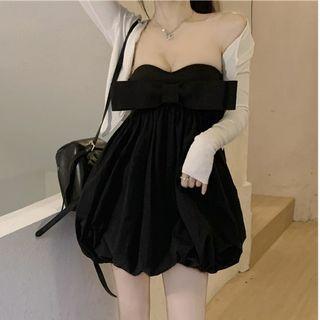 Strapless Bow Accent Mini Smock Dress