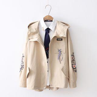 Embroidered Hooded Zip Utility Jacket
