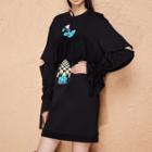Cut Out Print Mini Pullover Dress