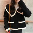 Contrast Trim Collared Cardigan Black - One Size
