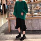 Puff-sleeve Sweater / Asymmetrical A-line Skirt