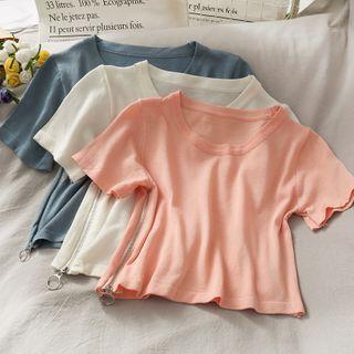 Zipper-side Crop T-shirt In 5 Colors