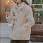 Stand-collar Fleece Toggle Jacket Almond - One Size